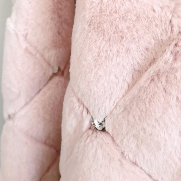 NYCO Pink Faux Fur Coat Quilted Embellished Jacket Barbie Bling Medium - Picture 9 of 14